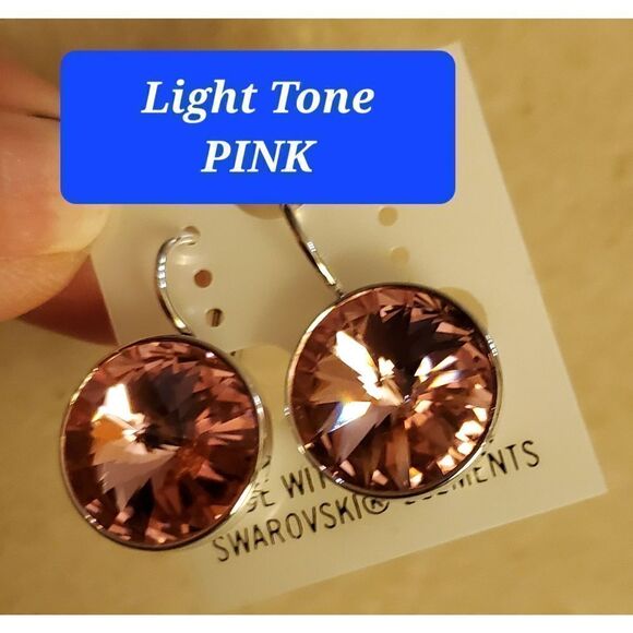 Swarovski Element Earrings Light Pink Round New!. Barbie. Bling. Party. Wedding - Picture 1 of 4
